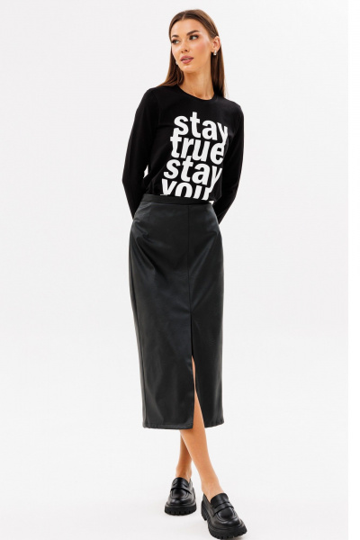 Черный лонгслив из хлопка с принтом, классика Kivviwear 4061.62 - фото 8