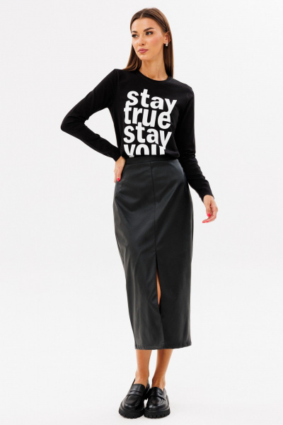 Черный лонгслив из хлопка с принтом, классика Kivviwear 4061.62 - фото 7