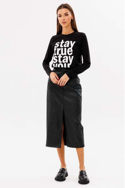 Черный лонгслив из хлопка с принтом, классика Kivviwear 4061.62 - фото 5