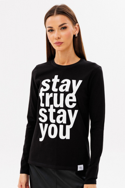 Черный лонгслив из хлопка с принтом, классика Kivviwear 4061.62 - фото 2