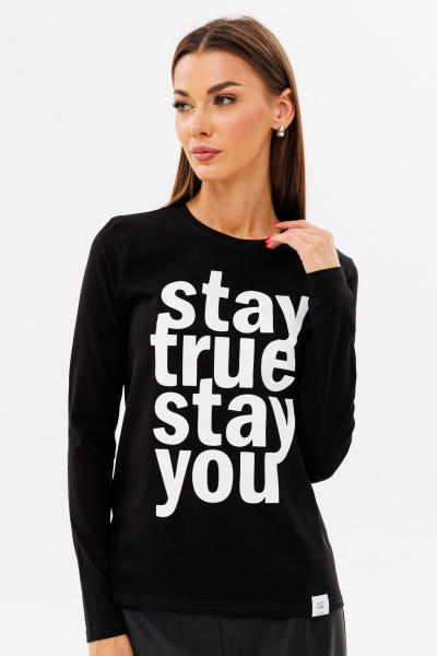 Черный лонгслив из хлопка с принтом, классика Kivviwear 4061.62 - фото 1