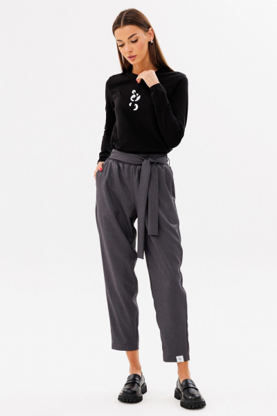 Черный лонгслив из хлопка с принтом, стильная классика Kivviwear 4061.63 - фото 7