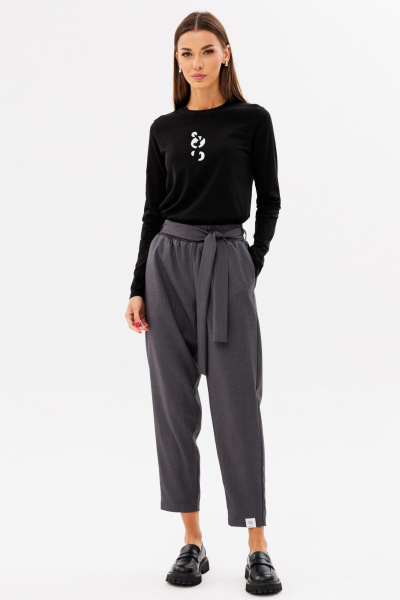 Черный лонгслив из хлопка с принтом, стильная классика Kivviwear 4061.63 - фото 5