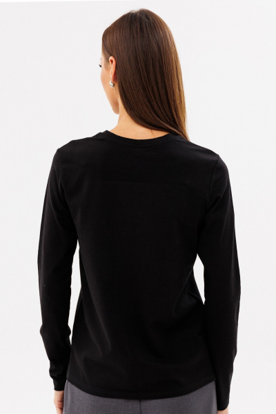 Черный лонгслив из хлопка с принтом, стильная классика Kivviwear 4061.63 - фото 4