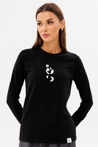 Черный лонгслив из хлопка с принтом, стильная классика Kivviwear 4061.63 - фото 3