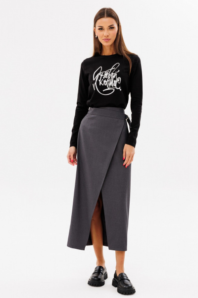 Черный лонгслив из хлопка с принтом, комфортный стиль Kivviwear 4061.64 - фото 8