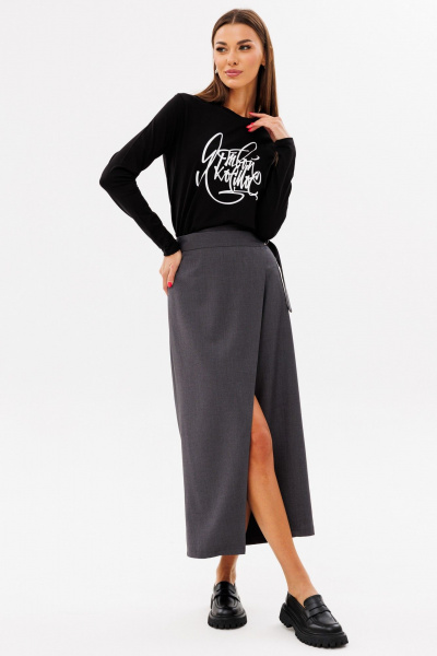 Черный лонгслив из хлопка с принтом, комфортный стиль Kivviwear 4061.64 - фото 7