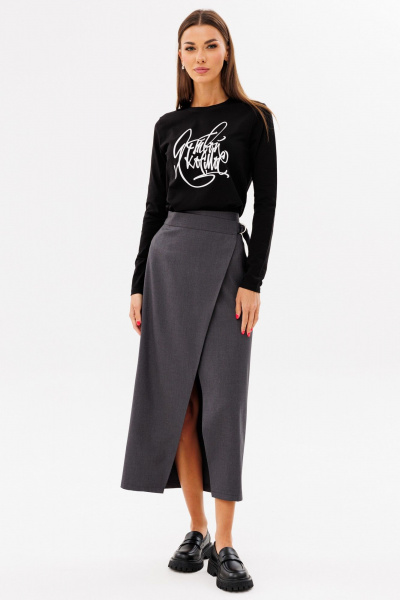 Черный лонгслив из хлопка с принтом, комфортный стиль Kivviwear 4061.64 - фото 5