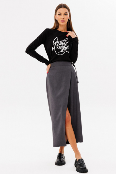 Черный лонгслив из хлопка с принтом, комфортный стиль Kivviwear 4061.64 - фото 4