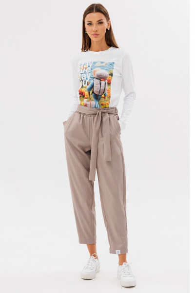 Белый классический лонгслив из хлопка с принтом Kivviwear 4061.65 - фото 5