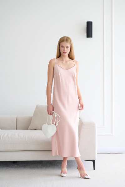 Платье-комбинация из шелка миди летнее Мастер Мод 811с бежевый - фото 9