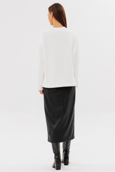 Молочный свитшот свободного силуэта с разрезами Kivviwear 4223.05 - фото 10