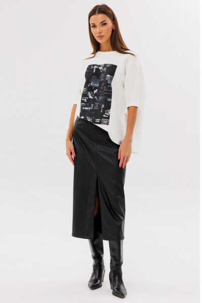 Молочный свитшот свободного силуэта с разрезами Kivviwear 4223.05 - фото 9