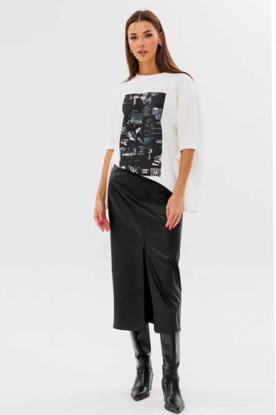 Молочный свитшот свободного силуэта с разрезами Kivviwear 4223.05 - фото 8