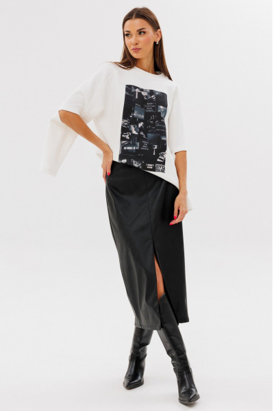 Молочный свитшот свободного силуэта с разрезами Kivviwear 4223.05 - фото 7