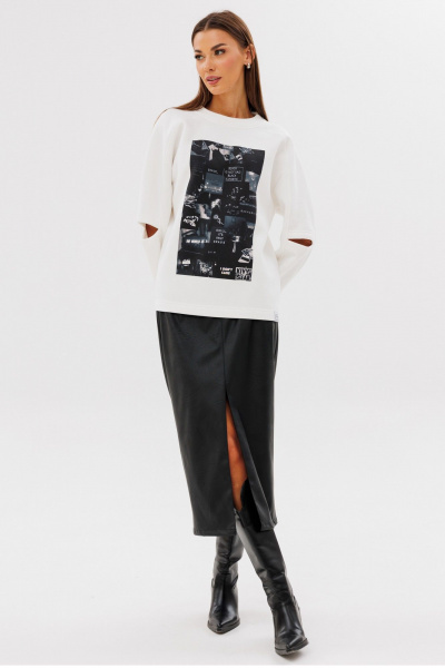 Молочный свитшот свободного силуэта с разрезами Kivviwear 4223.05 - фото 2