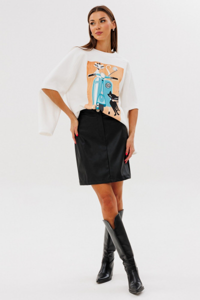 Молочный свитшот с разрезами из трикотажа и хлопка Kivviwear 4223.06 - фото 10