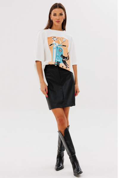 Молочный свитшот с разрезами из трикотажа и хлопка Kivviwear 4223.06 - фото 9