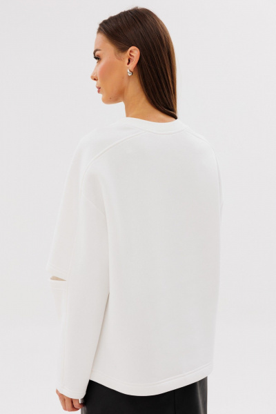 Молочный свитшот с разрезами из трикотажа и хлопка Kivviwear 4223.06 - фото 7