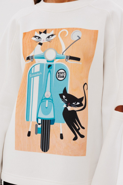 Молочный свитшот с разрезами из трикотажа и хлопка Kivviwear 4223.06 - фото 3