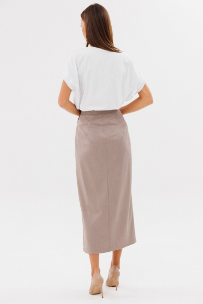 Бежевая юбка на запах из костюмной ткани с поясом Kivviwear 4231.02 - фото 7
