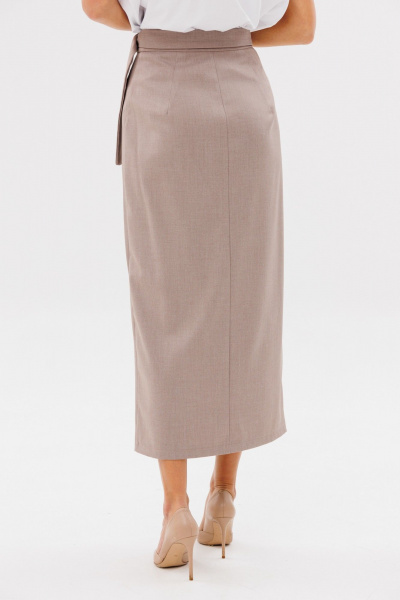 Бежевая юбка на запах из костюмной ткани с поясом Kivviwear 4231.02 - фото 6