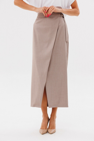 Бежевая юбка на запах из костюмной ткани с поясом Kivviwear 4231.02 - фото 5