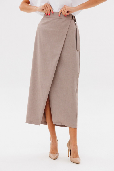 Бежевая юбка на запах из костюмной ткани с поясом Kivviwear 4231.02 - фото 4