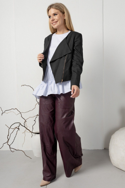 Укороченный косуховый жакет из текстиля AMORI 2181 графит - фото 2