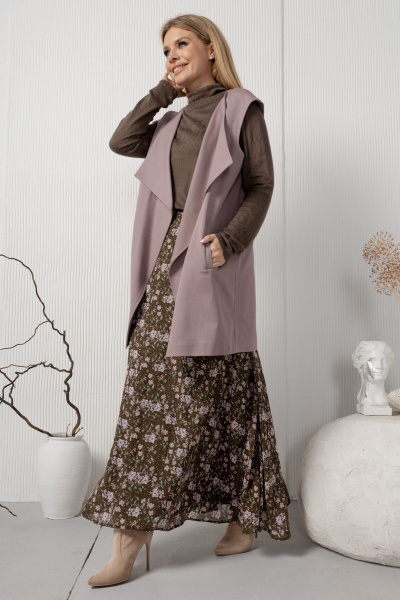 Теплый длинный жилет на подкладке из текстиля AMORI 2182 капучино - фото 5