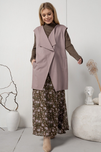 Теплый длинный жилет на подкладке из текстиля AMORI 2182 капучино - фото 1