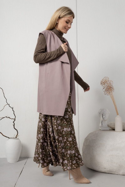 Теплый длинный жилет на подкладке из текстиля AMORI 2182 капучино - фото 2