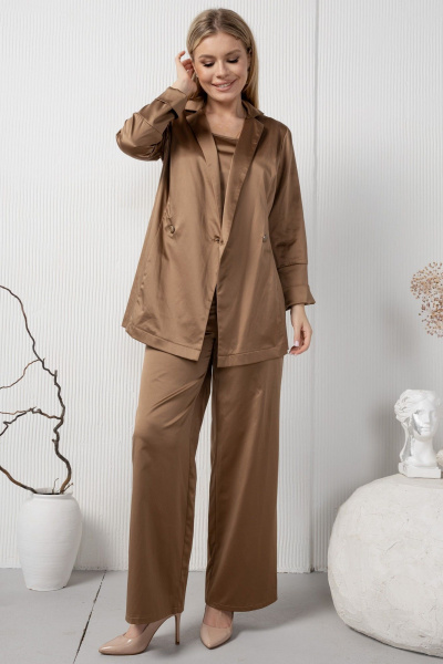 Атласный жакет с поясом из хлопковой ткани AMORI 2183 капучино - фото 1