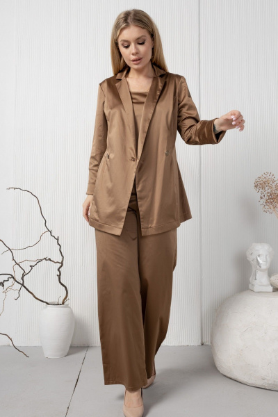 Атласный жакет с поясом из хлопковой ткани AMORI 2183 капучино - фото 2