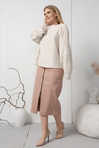 Джинсовая юбка с молнией и разрезом AMORI 3130 капучино - фото 2