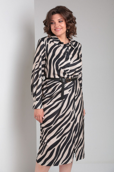 Нарядное платье с анималистичным принтом Rishelie 966 пудра-черный - фото 4