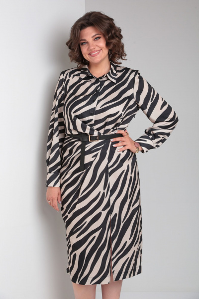 Нарядное платье с анималистичным принтом Rishelie 966 пудра-черный - фото 3