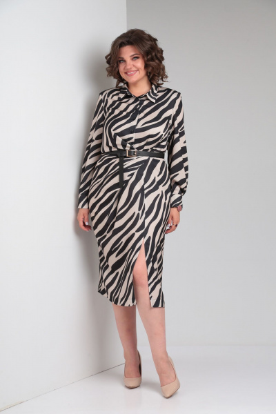 Нарядное платье с анималистичным принтом Rishelie 966 пудра-черный - фото 1