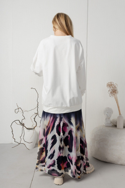 Длинный хлопковый спортивный свитшот для теплых образов AMORI 6446 молоко - фото 4