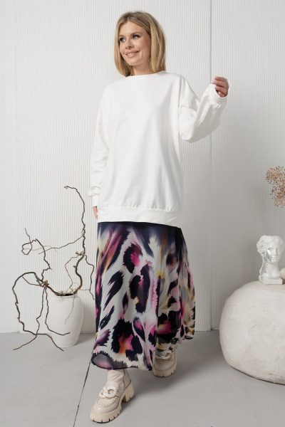 Длинный хлопковый спортивный свитшот для теплых образов AMORI 6446 молоко - фото 1