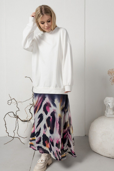 Длинный хлопковый спортивный свитшот для теплых образов AMORI 6446 молоко - фото 2