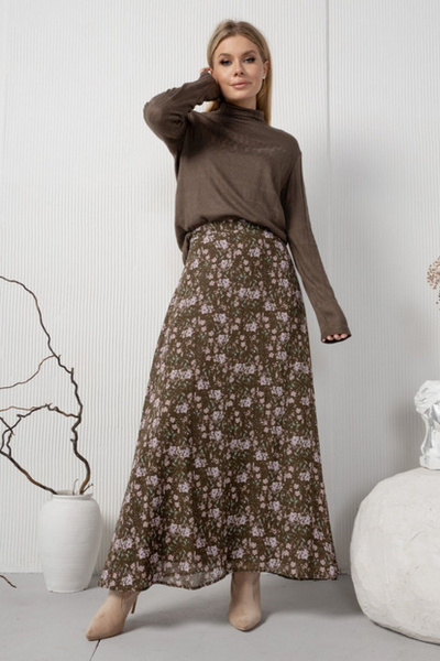 Ажурная коричневая водолазка из трикотажа для стильных луков AMORI 6450 телесный - фото 2