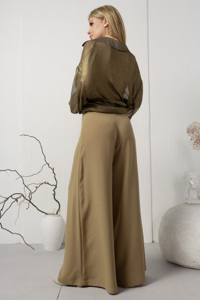 Демисезонное пальто из шерстяной драповой ткани с поясом AMORI 6451 хакки_с_блеском - фото 4