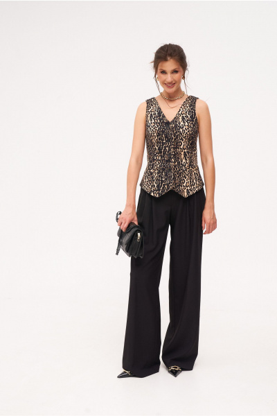 Женский костюм 2-ка с жилеткой и прямыми брюками KaVaRi 8040 леопард-черный - фото 4