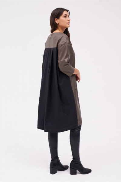Свободное платье из эко-кожи и хлопка с декоративными деталями KaVaRi 1096 коричневый_черный - фото 4