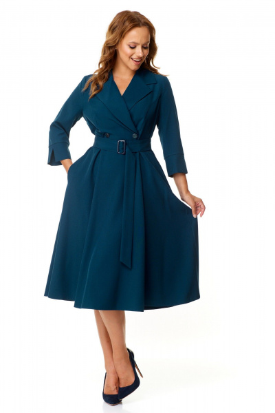 Платье полуприлегающего силуэта с запахом и карманами T&N 7566 синий_графит - фото 7