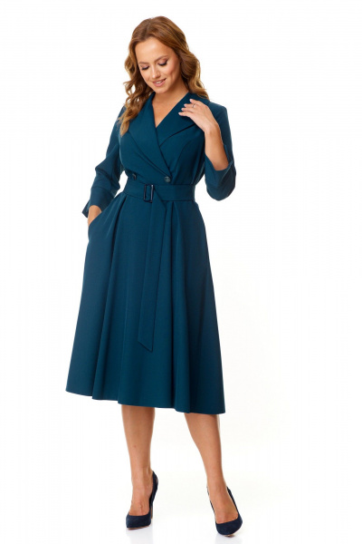 Платье полуприлегающего силуэта с запахом и карманами T&N 7566 синий_графит - фото 2