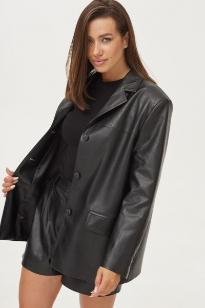 Черные шорты из эко-кожи с высокими подирками T.N.D М344 - фото 3