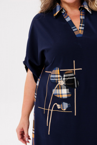 Платье Michel chic 2134/1 рыжий,синий,клетка - фото 7