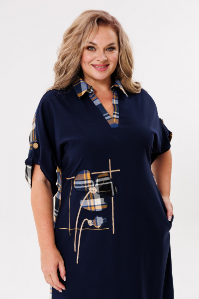 Платье Michel chic 2134/1 рыжий,синий,клетка - фото 6